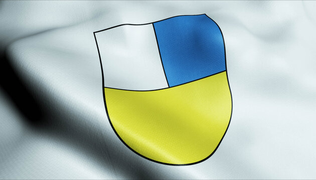 3D Waving Switzerland City Flag of Hinwil Closeup View