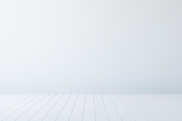 Empty white room with wooden floor. 3d rendering