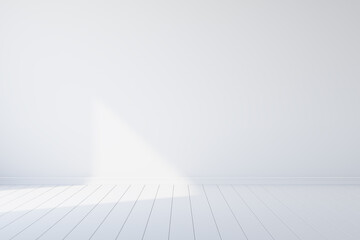 Empty white room with wooden floor. 3d rendering
