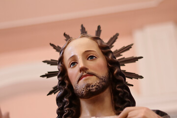 Close-up of the statue of the Sacred Heart of Jesus in the homonymous church in Chiaravalle...