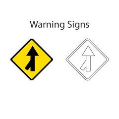 Lanes merging left sign 2 style, Vector illustration and hand drawing on white background.