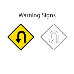 Hairpin curve to left sign 2 style, Vector illustration and hand drawing on white background.