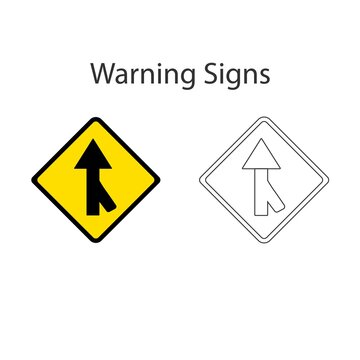 Lanes merging right sign 2 style, Vector illustration and hand drawing on white background.