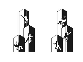 Industrial climber, alpinism. Silhouette. Logo, sign. Vector isolated