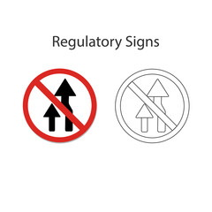 Do not overtake left traffic sign, Yellow vector illustration and hand drawing on white background.