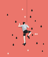 Watermelon Day. Slices of watermelon. Summer holiday. Flat vector illustration. Summer vacation poster or flyer design template. Rock climber climbing the bones of a watermelon. Rock climber boy.