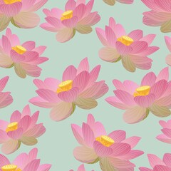 Vector seamless illustration with lotus flowers of different sizes. Floral pattern for background design, print and wallpaper. 