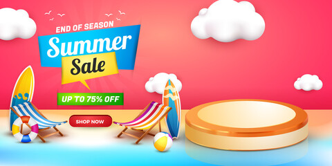 summer sale banner end of season template ancsape with podium and 3d element