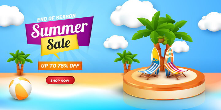 summer sale banner end of season template ancsape with podium and 3d element