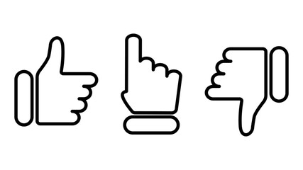 Thumb up, click and thumb down icon. Vector flat illustration