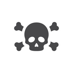 Skeleton head and crossbones vector icon. Skull with crossed bones black symbol.