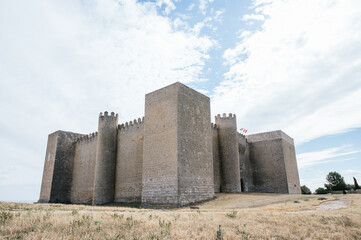 Fototapeta na wymiar Symmetrical image of a 13th century castle. Castle located in Montealegre de Campos, Valladolid