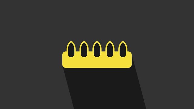 Yellow Set of false nails for manicure icon isolated on grey background. Varnish color palette for nail extension. Artificial nails. 4K Video motion graphic animation