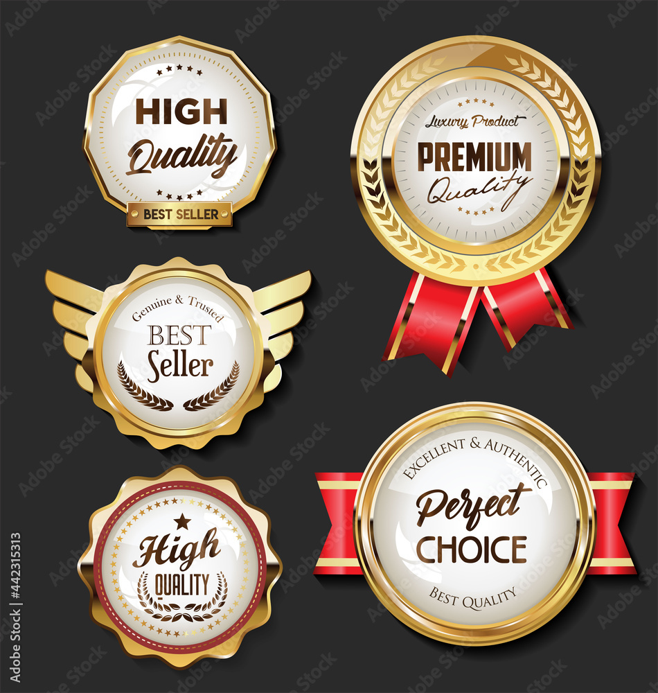 Sticker Collection of golden badges and labels retro