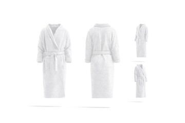 Blank white hotel bathrobe mock up, different views