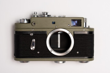 Old film khaki camera isolated