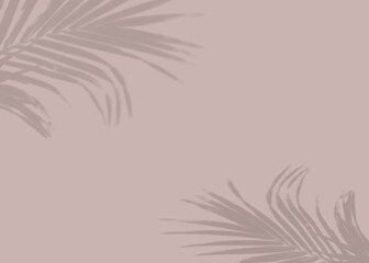 Fototapeta na wymiar Pink background mock up with palm leaves shadow
