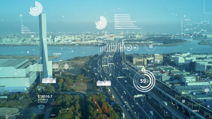 Obraz premium 社会統計 都市と様々なグラフ