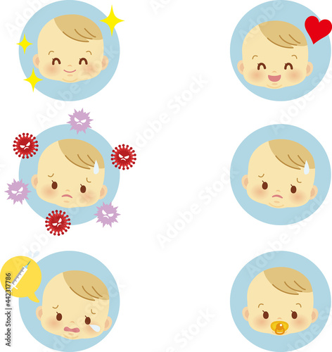 イラスト素材 かわいい赤ちゃんが喜怒哀楽の表情を見せるアイコンマークシリーズ 主線なし1 Allergy Poster Aller Kuroshimaharu