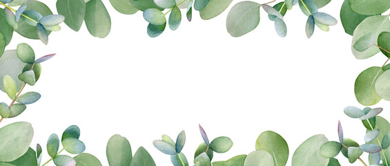 Frame with watercolor eucalyptus branches with copy space © Liubov Tolstova