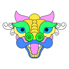 Chinese New Year Lion Dance Head. Flat vector illustration.
