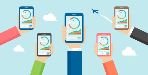 Mobile investment ( robot advisor, fin tech apps ) vector banner illustration