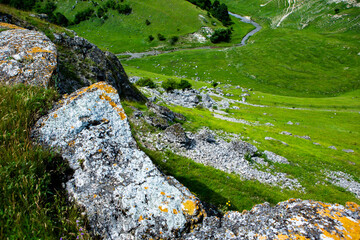 Beautiful green landscapes with hills, forest and rocks in Moldova. Eco tourism without people.