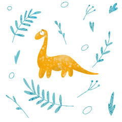 Dino with botanic elements for covers , textile etc  © Elena Basheva