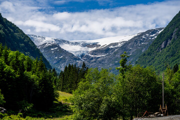 Fototapeta na wymiar Buarbreen, an arm of Folgefonna glacier. Absolutely beautiful in summer.