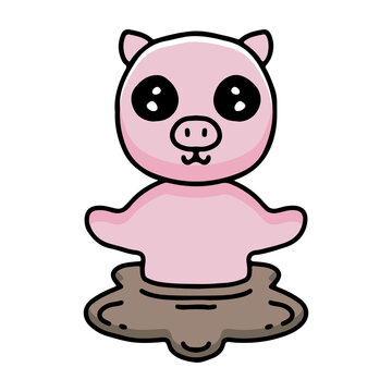 baby pig cartoon playing with mud. illustration for t shirt, poster, logo, sticker, or apparel merchandise.