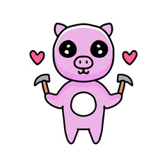 cute pig cartoon with miner tools. illustration for t shirt, poster, logo, sticker, or apparel merchandise.
