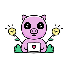 cute pig cartoon playing laptop. illustration for t shirt, poster, logo, sticker, or apparel merchandise.