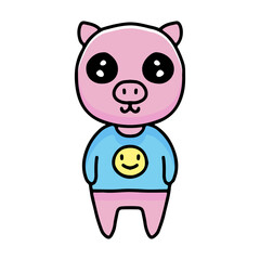cute pig cartoon wearing funny t-shirt. illustration for t shirt, poster, logo, sticker, or apparel merchandise.