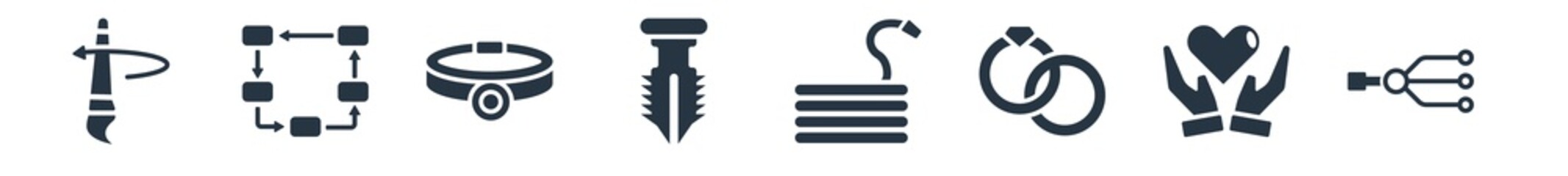 general filled icons. glyph vector icons such as balancer, heart between hands, interlocking rings, hose with drops, dyupel, head mirror, steps sign isolated on white background.