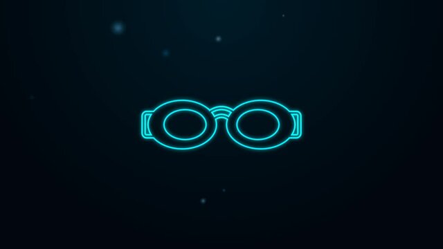 Glowing neon line Glasses for swimming icon isolated on black background. Swimming goggles. Diving underwater equipment. 4K Video motion graphic animation