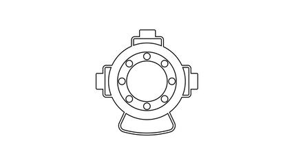 Black line Aqualung icon isolated on white background. Diving helmet. Diving underwater equipment. 4K Video motion graphic animation