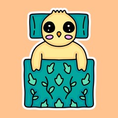 cute chicks sleeping in blanket design vector with cartoon style