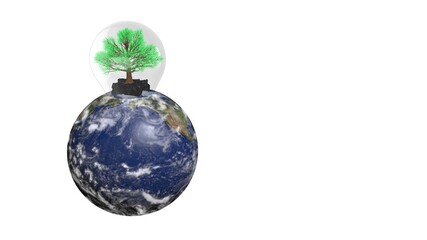 Fototapeta na wymiar 3D illustration of Planet Earth globe floating with a tree at the top