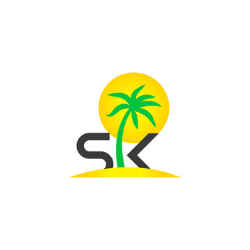 Creative Minimal Alphabet Initial Letter Mark Monogram Pine Tree SK Logo S K Editable in Vector Format