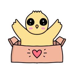adorable baby chicks out of the box design vector with cartoon style 