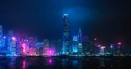 Night view of Victoria Harbor, Hong Kong - obrazy, fototapety, plakaty
