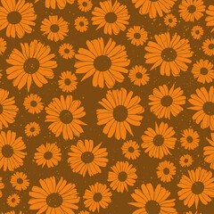 Orange and brown vintage flowers seamless background