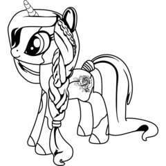 Unicorn with big eyes and a flower on the back