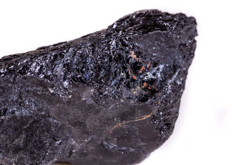 Macro mineral stone sorrel - black tourmaline on white background
