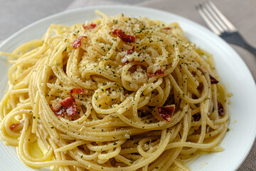 Aglio olio with olive oil, garlic, peperoncino and parsley