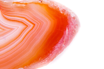 Macro mineral orange agate in crystals on white background