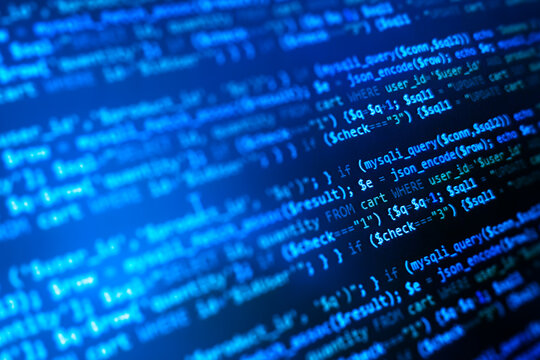 php web programming source code. Abstract code background. WWW software development. Software background. Website codes on monitor