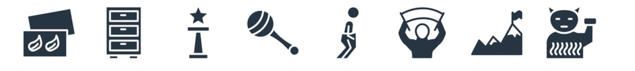 other filled icons. glyph vector icons such as japanese cat, milestone, demostration, sack race, baby's rattle, star prize, small shelf sign isolated on white background.