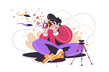 Young guy see light through lens