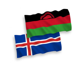 Flags of Malawi and Iceland on a white background